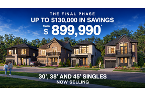 Supplied Caledon Club promotional graphic showing detached homes and advertising prices from $899,990 and up to $130,000 in savings; confirm current pricing and eligibility.